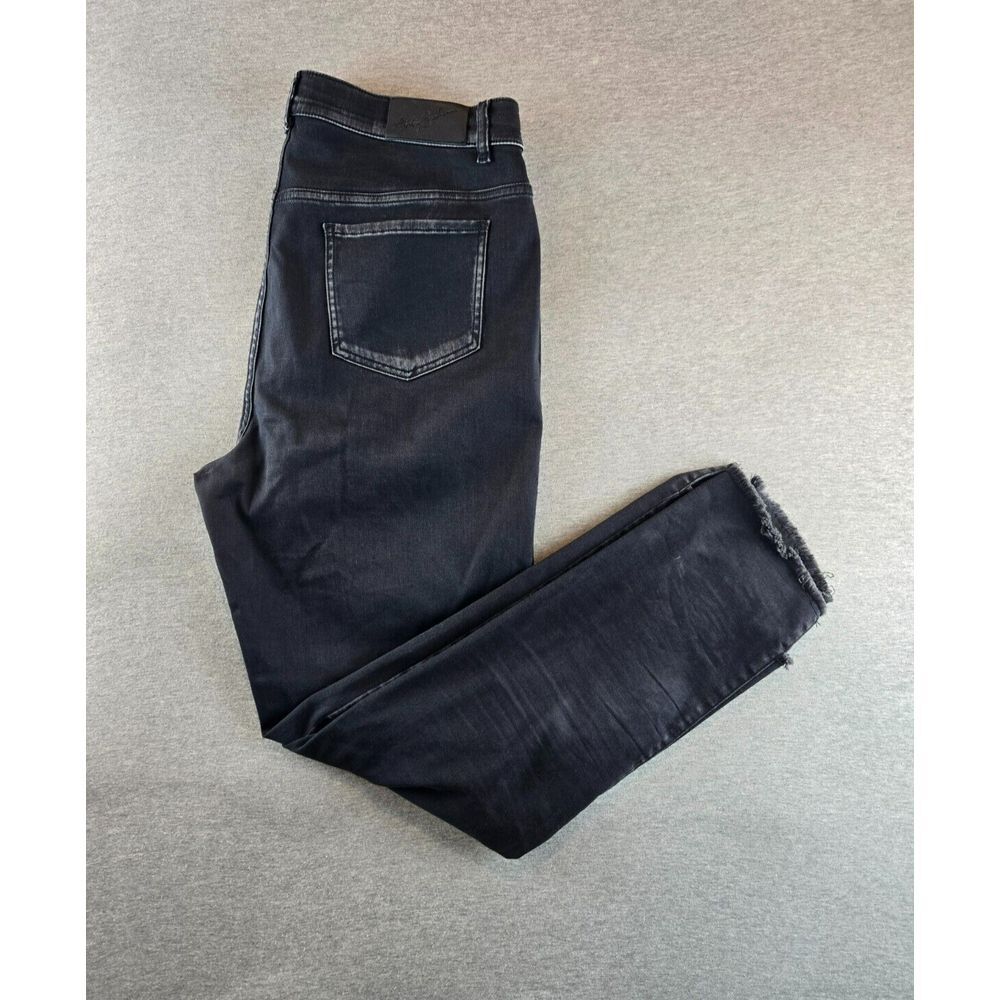 MARINA RINALDI x ASHLEY GRAHAM Women's Black Slim Woven Frayed Jeans Sz 16 / 38W